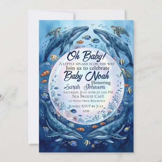 クジラのベビーシャワー招待状 - 海の中 招待状 (正面)