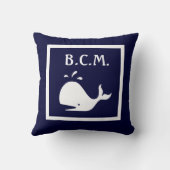クジラのモノグラム&いかりホワイトON BLUE PILLOW クッション (裏面)