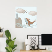 クジラの冒険 - 子供の海岸アートプリント ポスター (ホームオフィス)