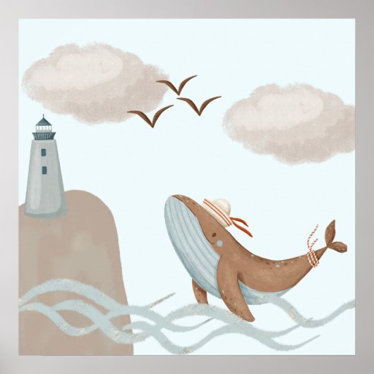 クジラの冒険 - 子供の海岸アートプリント ポスター (正面)
