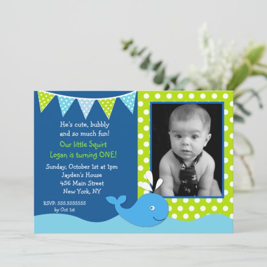 クジラの写真のバースデーパーティ招待状 招待状 (スタンド正面)