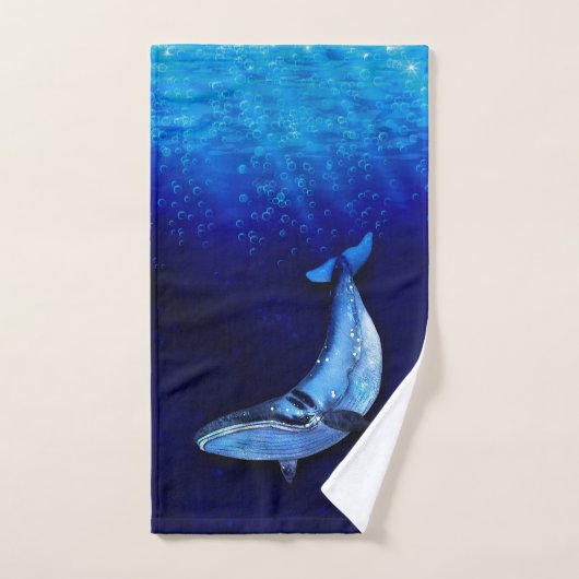 クジラの垂直方向のモーションシーンを海の深さで下へ バスタオルセット (ハンドタオル)