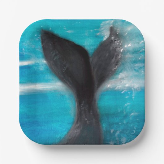 クジラの尾の水色 ペーパープレート (正面)