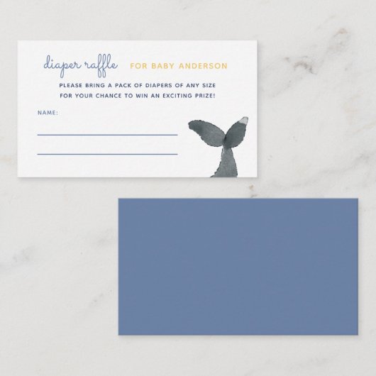 クジラの尾の赤ちゃんシャワーおむつラッフル エンクロージャーカード (正面/裏面)