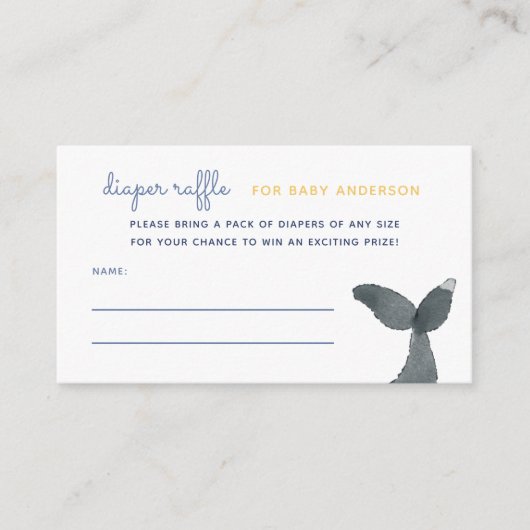 クジラの尾の赤ちゃんシャワーおむつラッフル エンクロージャーカード (正面)