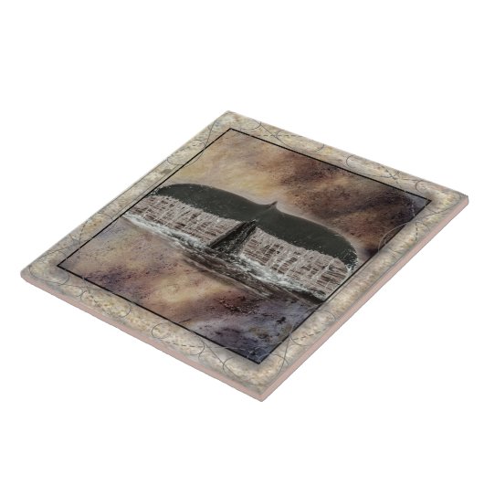 クジラの尾タイルの大きい(6" X 6")陶磁器の写真のタイル タイル (側面)