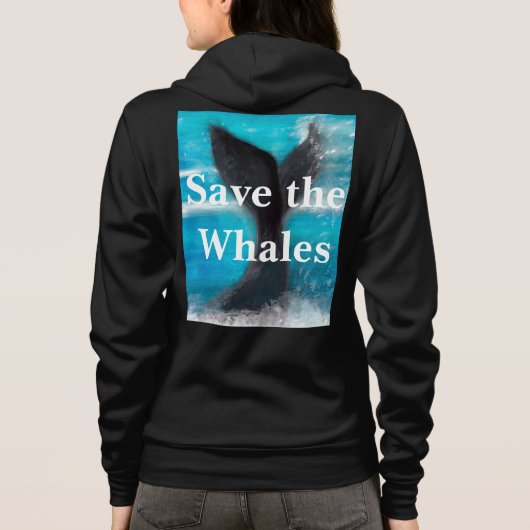 クジラの尾 - クジラを救え ブラック パーカ (裏面)