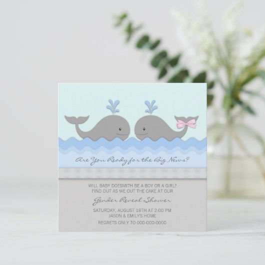 クジラの性別が赤ちゃんシャワーを明らかにする 招待状 (スタンド正面)