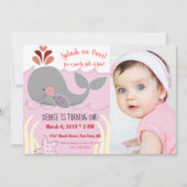 クジラの最初の誕生日招待状でスプラッシュ 招待状 (正面)