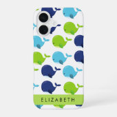 クジラの柄、かわいいクジラ、あなたの名前 iPhone 16ケース (裏面)