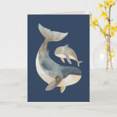 クジラの母と子 フォト ネイビーブルー 母の日 カード (黄色い花)