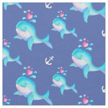 クジラの水彩といかりのアートパターン