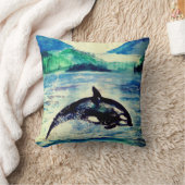 クジラの水彩画 スロー・ピロー クッション (ブランケット)