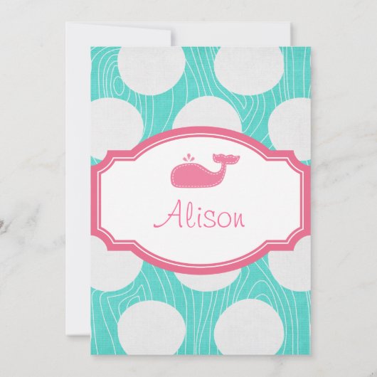 クジラの水玉模様のプールを囲んでのパーティの水およびピンクのモダン 招待状 (裏面)