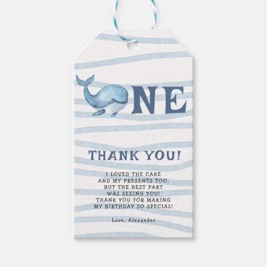 クジラの海の下の最初の誕生日 ギフトタグ (正面)