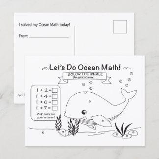 クジラの海の算数ぬりえポストカード ポストカード