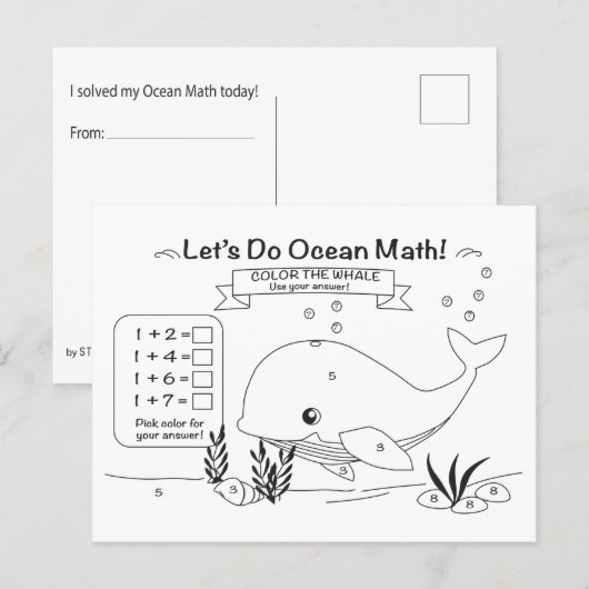 クジラの海の算数ぬりえポストカード ポストカード (正面/裏面)