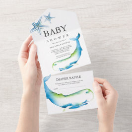 クジラの男の子ベビーシャワーオールインワン招待状 オールインワン招待状