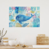 クジラの背景（青） ポスター (キッチン)