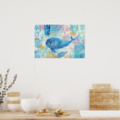 クジラの背景（青） ポスター (キッチン)