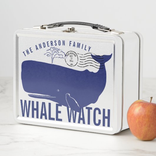 クジラの腕時計のシロナガスクジラの姓の消印 メタルランチボックス (インサイチュ)