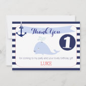 クジラの航海のな第1誕生日は平らなカード感謝していしています サンキューカード (正面)