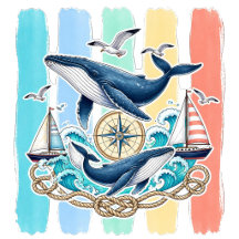 クジラの航海柄　コーストサマービーチTシャツ