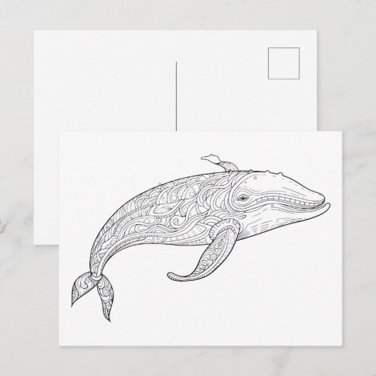 クジラの落書き描画 ポストカード (正面/裏面)