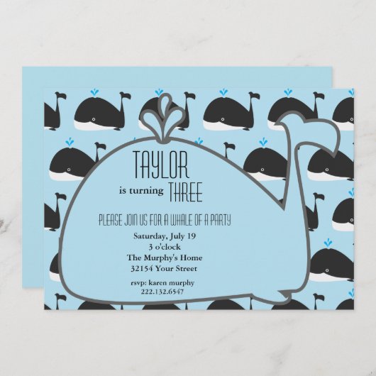 クジラの誕生日のパーティの招待状 招待状 (正面/裏面)