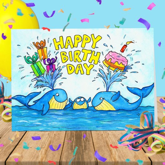 クジラの誕生日グリーティングカード サンキューカード