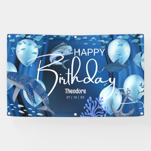 クジラの誕生日バナー 横断幕 (横)
