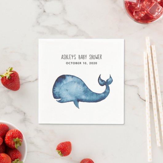 クジラの赤ちゃんシャワー。ベビーボーイ.ネイビーの水色 スタンダードカクテルナプキン (インサイチュ)