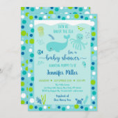 クジラの赤ちゃん航海ののシャワーの下の青 招待状 (正面/裏面)