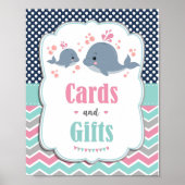 クジラの赤ちゃん航海ののシャワーカードとギフトサイン ポスター (正面)