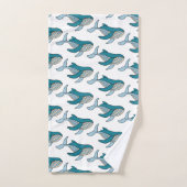 クジラの青い模様 バスタオルセット (ハンドタオル)