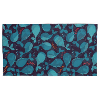 クジラの青い模様 枕カバー