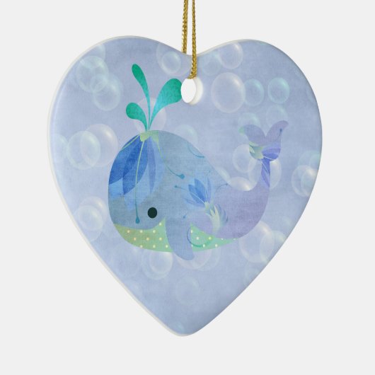 クジラの魚の男の赤ちゃんの誕生の発表のハート セラミックオーナメント (右)