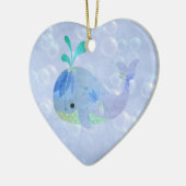 クジラの魚の男の赤ちゃんの誕生の発表のハート セラミックオーナメント (左)