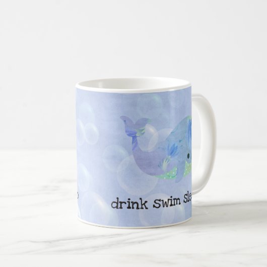 クジラはマグ水泳の泡立ちます コーヒーマグカップ (正面右)