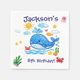 クジラをテーマにした夏の子供の誕生日パーティー スタンダードカクテルナプキン