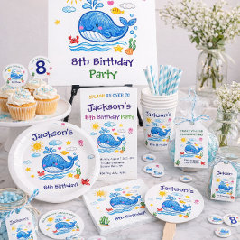 クジラをテーマにした夏の子供の誕生日パーティー ハンドファン