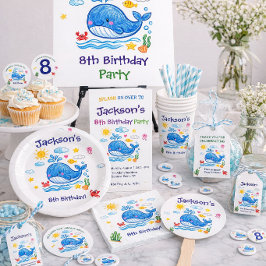クジラをテーマにした夏の子供の誕生日パーティー ペーパープレート