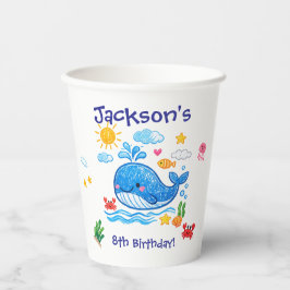クジラをテーマにした夏の子供の誕生日パーティー 紙コップ
