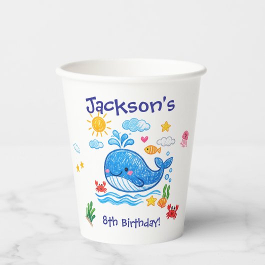 クジラをテーマにした夏の子供の誕生日パーティー 紙コップ (正面)