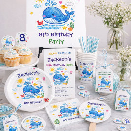 クジラをテーマにした夏の子供の誕生日パーティー 紙コップ