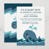 クジラをモチーフにした青いベビーシャワー招待状 招待状 (正面/裏面)