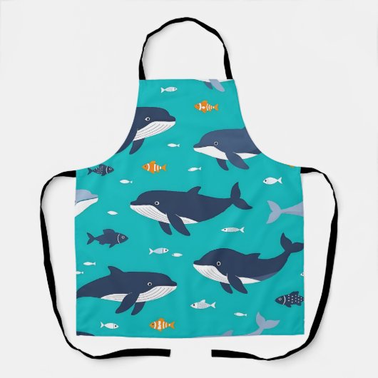 クジライルカ柄 エプロン (正面)