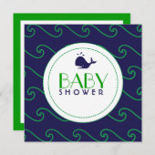 クジラズタール&ウェービーグリーン&ネービー招待状 招待状 (正面/裏面)