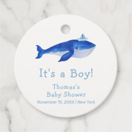 クジラモダンの赤ちゃんシャワーの下の青い男の子 フェイバータグ