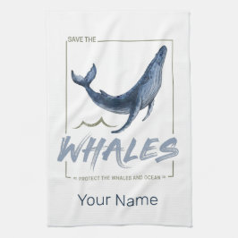 クジラ保護と海水彩セタセアン キッチンタオル